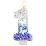 Birthday Number Candles, 2.87 Inch Purple Butterfly Candle Glitter Number Candles Purple Cake Topper Decorations Happy Birthday Cute Number Candles for Celebrations (Number 1)