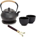 Juvale Cast Iron Teapot - 1200 mL, Black, 2 Cups - Japanese Tea Set with Stainless Steel Infuser & Stovetop Kettle for Loose Leaf Tea