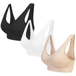 Blu Apparel Multipack Seamless Comfort Bras Sleep Bras Sizes 8-24 Not Padded Wireless (UK, Alpha, M, Regular, Regular, Black/White/Nude 3 Pack)