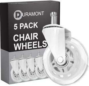 Office Chair Wheels - Set of 5 Rollerblade-Style Casters, Smooth & Quiet Rolling, Protects Hardwood Floors & Carpets, Universal Fit, Durable and Long-Lasting - White