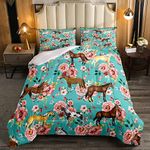 Kids Horse Bedding Set Chic Retro Floral Bedding Comforter Set for Girls Teens Galloping Horse Printed Comforter 3D Wild Farm Animal Duvet Set Bedroom Decor Quilt Set 2Pcs Twin Size, Green Pink