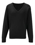 STREETWISE CLOTHING QUALITY CASUAL WEAR Girls V Neck Knitted School Jumper - Unisex Kids Boys Schoolwear Shirts Long Sleeve Jumper School Uniform - Age 13-14 Years, Black