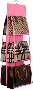 Lirex Medium and Large Handbag Hanging Purse Organizer for Closet, Handbag Storage Organizer Hanger Oxford Cloth Closet Organizer for Family Closet Bedroom, Foldable and Universal Fit, Pink