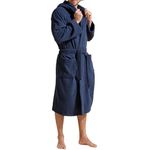 Christy Brixton Hooded Bath Robe | Stylish Textured Weave | Durable Tactile Design | Sustainably Manufactured | Men's Bathrobe | 100% Cotton Dressing Gown | Size Large | Midnight Navy Colour