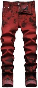 Classlong Men's Casual Printed Slim Fit Jeans Skinny Denim Pants (Wine Red,34)