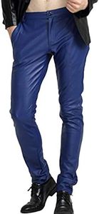 Yeokou Men's Skinny Straight Leg Tapered Pu Faux Leather Motorcycle Biker Pants (36, Blue)