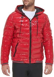 Calvin Klein Men's Hooded Super Shine Puffer Jacket, True Red, Large