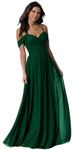 Generic Bridesmaid Dresses for Women Chiffon Formal Gowns Cold Shoulder A Line Long Lace Up Prom Party Dress, Green, 8