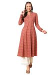 FIORRA Women's Floral Printed Red Cotton A-Line Kurta FAR0113