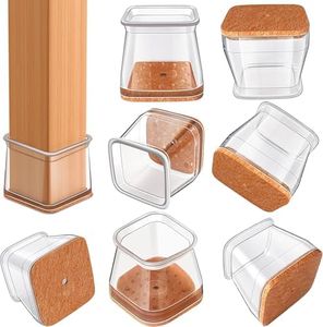 JICOOT 4 Pcs Chair Leg Floor Protectors for Wooden & Tile Floors | Square Silicone Furniture Leg Caps with Felt Pads | Anti-Scratch, Noise-Reducing Chair & Stool Leg Covers | Clear, Large