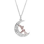 Kiara Jewellery 925 Sterling Silver Rhodium Plated Fairy Sitting On Half Moon Pendant Necklace With 18 Karat Gold Plated Fairy Detail On 18" Italian Diamond Cut Trace Or Curb Chain.