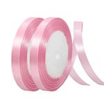 Thin Baby Pink Ribbon 10mm Satin Ribbons for Gift Wrapping,2x22m Wrapping Ribbon Balloon Ribbon Cake Ribbon Silk Thick Ribbon Pink for Crafting,Christmas,Wedding,Hair Bows,Bouquets,Cake Decorations