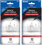 BAZIC Products Drawing Sketching Pencil Set, 6B 5B 4B 3B 2B B HB F H 2H 4H 6H, Professional Graphite Sketch Kit Pencils for Adults Artists (12/Pack), 2-Packs