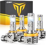 FAHREN Upgraded H11/H9/H8 9005/HB3 Light Bulbs Combo, 60000LM 900% Super Brighter 6500K with Cooling Fan H11 9005 Bulbs, 1:1 Mini Size H9 H8 HB3 Lights, CANBUS Ready Plug And Play,Pack Of 4