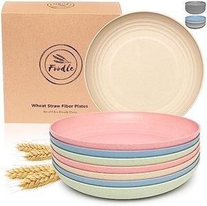 FOODLE Wheat Straw Plates Set for 8 - Alternative for Plastic Plates - Dishwasher & Microwave Safe - Reusable & Unbreakable - Perfect for Camping, Picnic, RV, Outdoor -Great for Toddlers & Kids Plates