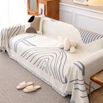 Double Sided Chenille Sofa Cover, (Stylish Universal Boho) Sofa Towel, Sofa Cover for Dogs Cats, Couch Slipcover for Sofas, Anti-Slip, Anti-Cat Scratch, All Seasons (Blue, 180 * 260)