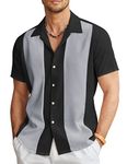 COOFANDY Men's Vintage Bowling Shirt Short Sleeve Button Down Summer Cuba Beach Shirts, Black Dark Gray, Medium