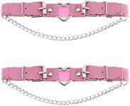 alisikee 2PCs Leather Leg Garter with Chains, Elastic Rock Heart Thigh Garter for Women, Pink, One Size