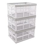 Drephia 30 L Plastic Folding Storage Utility Crates, Collapsible Storage Bins Milk Crates, 3 Packs