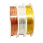 Jewelry Beading Wire Craft Wire 24 Gauge（0.5mm） Tarnish Resistant Copper Wire for Jewelry Making Supplies and Crafting(3 Pack Silver, Gold and Copper)