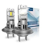 Sinoparcel 2023 Upgrade H7 LED High or Low Beam Headlight Bulb, Fog Light Bulb, 2 Years Warranty, 20000LM/Set 6500K White Super Bright Halogen Replacement with Fan Plug and Play 477 499, 2 Pcs