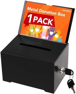 LINSIRON 1 Pack Metal Donation Box with Lock,Ballot Box with Sign Holder, Suggestion Box, Tip Box for Voting, Fundraising,Collection, 6.3x4.72x3.94 Inch