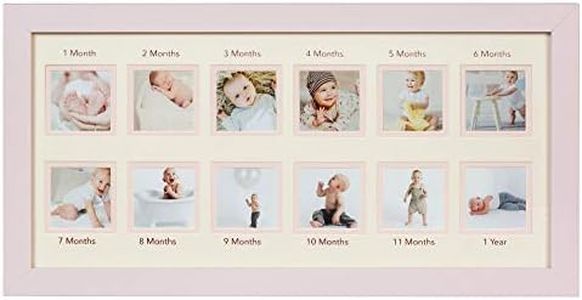 WOOD SIDE ORBIS First Year Newborn Baby Collage Keepsake Picture Frame for Photo Memories with Double Beige Mat and Twelve 2.5x2.5 Slots - Pink