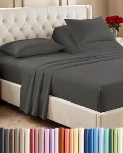 Split Head King Sheet Set – 4 Piece Flex Split Top King Sheets for Adjustable Beds - Fits 14” to 16" Mattress w/ Deep Pockets - Soft, Breathable & Cooling - Luxury Bedding and Wrinkle Free - Charcoal