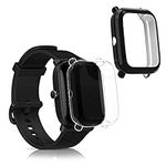 kwmobile Frame Cover Compatible with Huami Amazfit A1608 / Bip U/Bip U pro Cover (2-Pack) - Clear Silicone Case - Black/Transparent