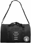 6 Sporty Duffle Bags Set - Customizable Text, Logo - Polyester, Adjustable Strap, Front Pocket, Roll Styling - Black