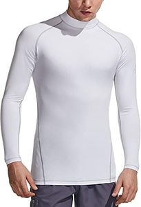 ATHLIO Men's UPF 50+ Rash Guard, UV/SPF Long Sleeve Swim Shirt, Dry Fit Water Beach Surf Wetsuit Top STR01-WHT Medium White