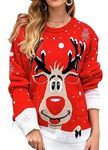 Christmas Sweaters for Women, Ugly Christmas Sweater for Women, Christmas Elk Sweaters for Wintertime (Large)