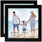 NDUFOA 8x8 Picture Frame Set of 2, Display Photo 4x4" with Mat or 8x8" without Mat for Gallery Wall and Tabletop, Black