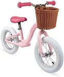 Janod - Metal Balance Bike - Retro Vintage Look - Learning Balance and Independence - Adjustable Saddle, Inflatable Tires - Basket Included - Pink Color - For children from the Age of 3, J03295