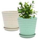 Eha Set of 2 Earth-Friendly Linea 7.5" Pots for Plants | Bamboo Based Plant Pots | UV Protected | Flower Pot for Indoor, Home Decor, Outdoor, Balcony & Garden | Sand-Celeste