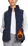 BALEAF Women's Lightweight Puffer Vest Running Sleeveless Jacket with Pockets Fall Winter Warm Stand Collar Fleece Golf Vests Navy Blue L