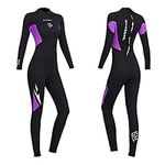 Owntop Wetsuit for Women, 3mm Neoprene Full Diving Suits Thermal Stretch Swimwear Long Sleeve Surfing Dive Skin UV Protection Back Zip One Piece for Sports, Black+Purple L