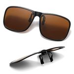 SULIVES Polarized Clip On Sunglasses for Men Women, Anti-Glare UV400 Protection Flip Up Sunglasses for Driving Travel Outdoor Sport, Brown