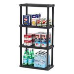 IRIS USA 4-Tier Heavy Duty Plastic Shelving Unit, 122cm Tall - 18kg per Shelf, Modular Garage Rack Storage Organizer for Home, Basement, Laundry & Utility Room, 30 D x 61 W x 122 H(cm) - Black