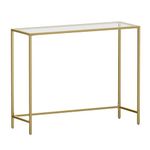 VASAGLE Console Table, Entry Table, Sofa End Table, Tempered Glass Table Top, Metal Frame, Heavy Duty, Adjustable Legs, for Living Room, Entryway, Hallway, Gold LGT26G