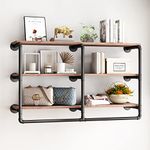 HOMEKAYT Industrial Pipe Shelving Wall Mounted Rustic Wood Shelf Industrial Floating Shelves (Black 3-Tier, 48'')