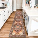 Yamaziot Washable Runner Rug, 2x10 Non-Slip Boho Vintage Hallway Rug Runner with Rubber Backing, Stain Resistant & Low Pile Faux Wool Distressed Carpet Runner for Bedroom, Kitchen, Laundry, Entrance