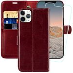 MONASAY Vegan Leather Fit for iPhone 11 Pro Max Wallet Case, 6.5-inch, [Glass Screen Protector Included] [RFID Blocking] Flip Folio Phone Cover with Credit Card Holder,Burgundy