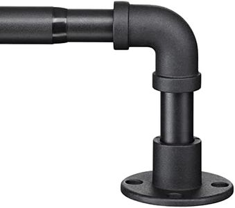 Rustic Industrial Curtain Rods, Heavy Duty Industrial Wrap Around Telescoping Curtain Rod Set for Bedroom,Living Room,Patio,Ceiling Mounted 48-84", Matte Black