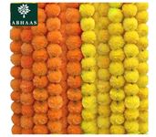 ABHAAS 10 Pcs Indian Handmade Artificial Marigold Garland Flowers for Decoration Long for Door Decoration Toran Genda Phool for Wedding/Festivals|4.2-4.9Ft| 5 Yellow + 5 Orange|10 Strings