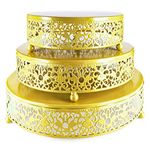 Eidoct 3-Piece Cake Stand Set Round Metal Cake Stands, Dessert Display Cupcake Stands for Wedding, Event, Birthday Party (Gold)