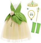 CQDY Princess Tiana Costume for Girls Green Frog Fairy Fancy Dress Halloween Birthday Party Outfits Clothes