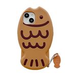 YAKVOOK Kawaii Phone Cases Apply to iPhone 16,Cute Cartoon Taiyaki Phone Case 3D Funny Fish with Keychain Phone Case for Women Girls Soft Silicone Shockproof Cover for iPhone 16