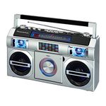 Studebaker SB2145S 80's Retro Street Bluetooth Boombox with FM Radio, CD Player, LED EQ, 10 Watts RMS and AC/DC in Silver