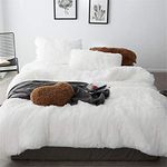 Lotus Karen Shaggy Duvet Cover Set-Super Soft Fuzzy Faux Fur 3 Piece Comforter Cover Set-Elegant Cozy Microfiber Flannel/Velvet Queen Size Quilt Cover Set